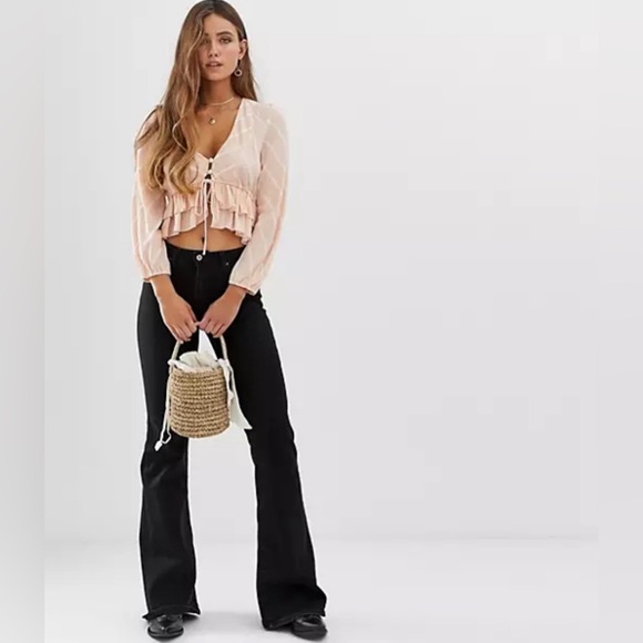 FREE PEOPLE Blouse Womens Small Pink & White Stripe Samifran Balloon Sleeve Top - Picture 2 of 11